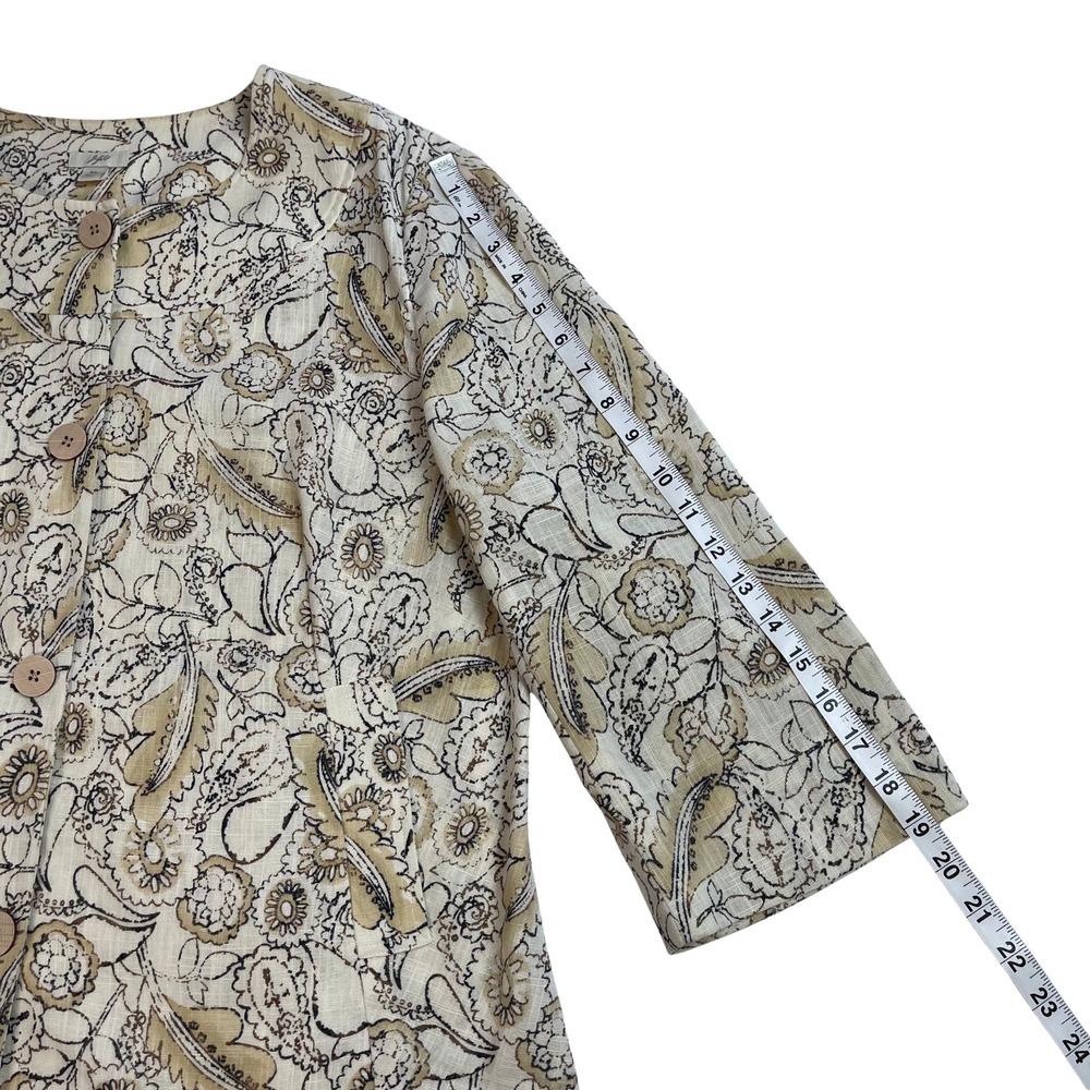 Feminine Floral Print Linen Blend Blazer Jacket Women's XL | Cottagecore Neutral - Picture 9 of 11